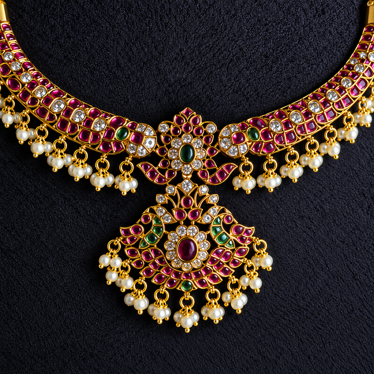 Ruby Green Pearl Pendant Set