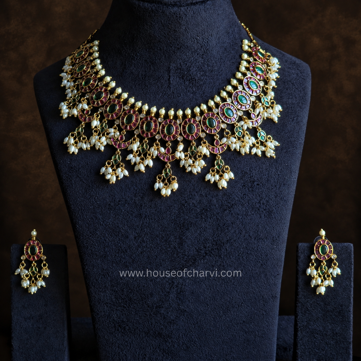 Ruby Green Kundan Necklace Set