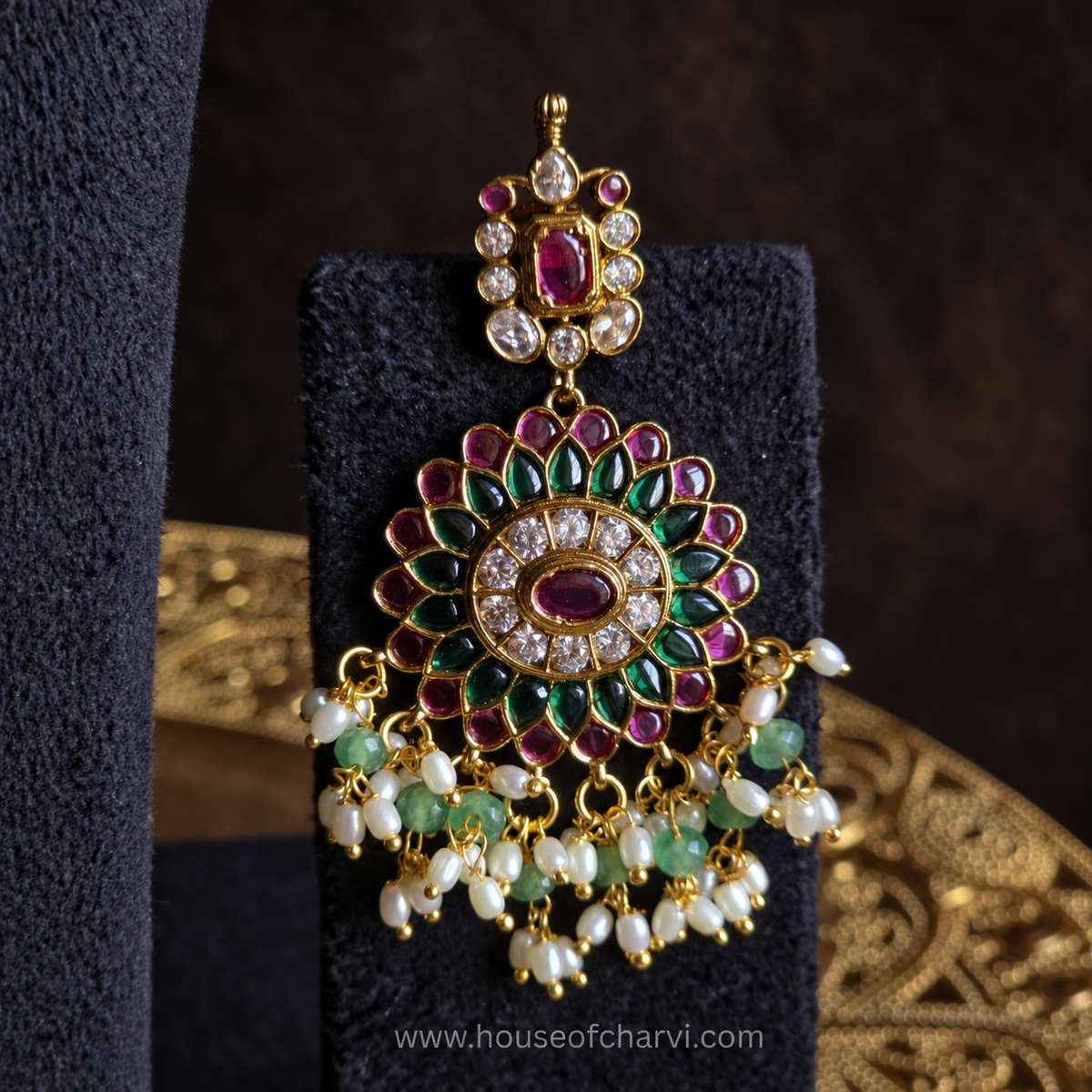 Ruby Green Kundan Necklace Set