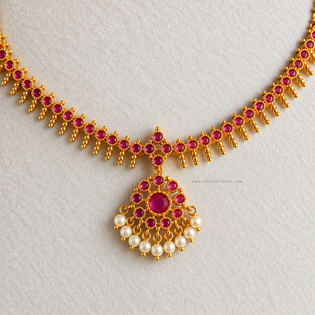 Ruby Pearl Drop Necklace Set