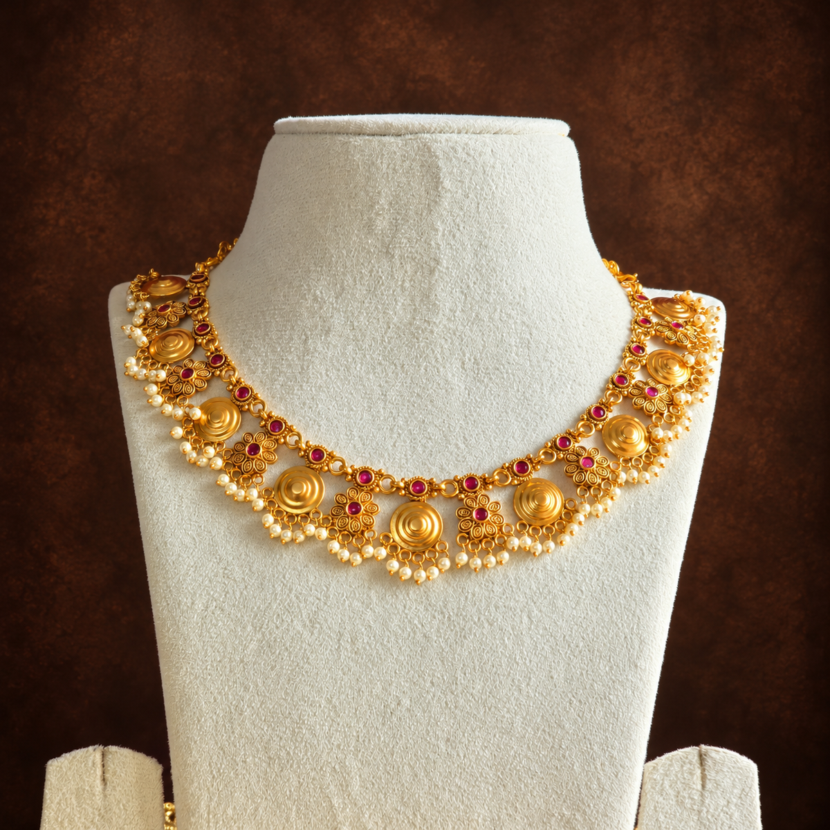 Antique Gold Coin Floral Choker Set