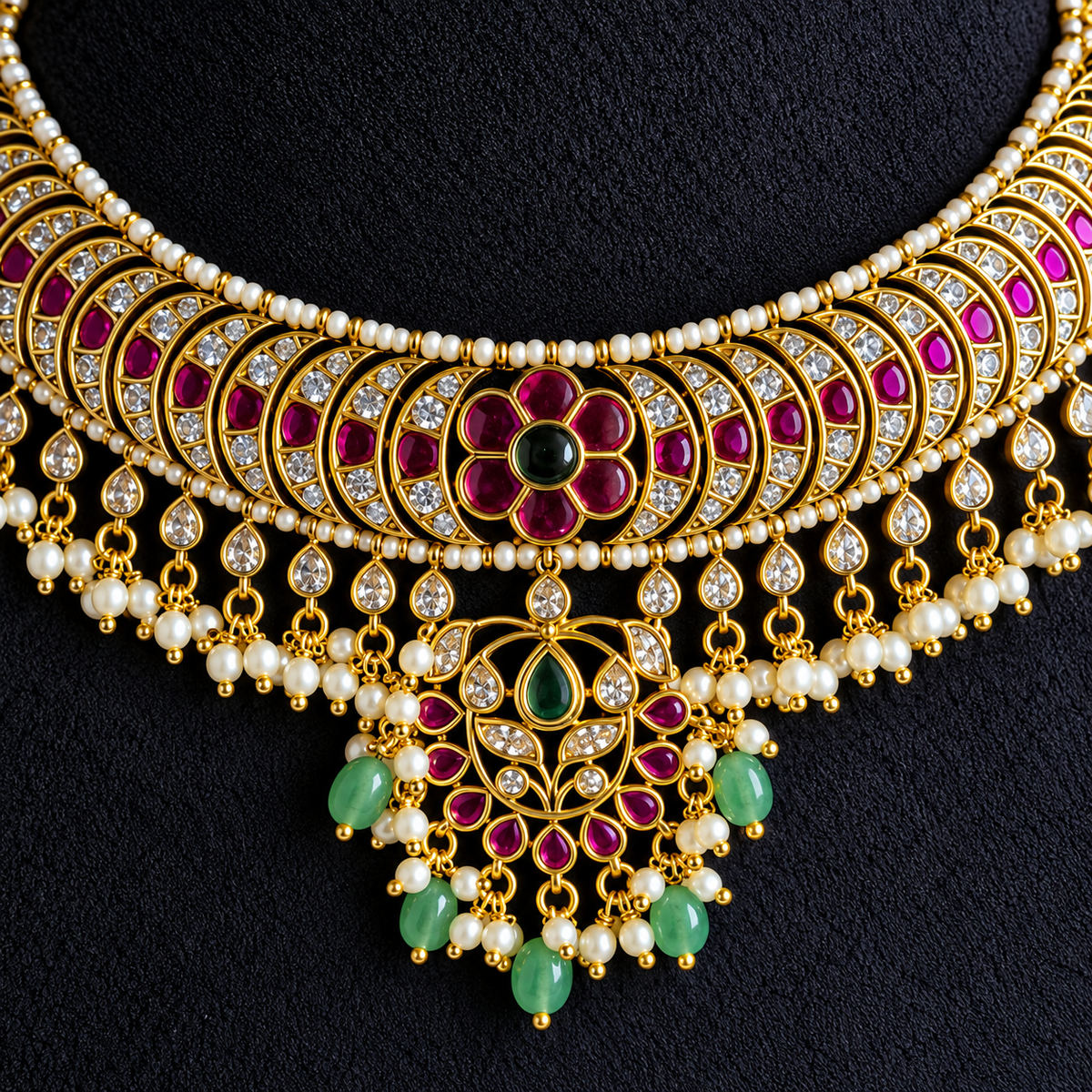 Ruby Green Pearl Choker Set