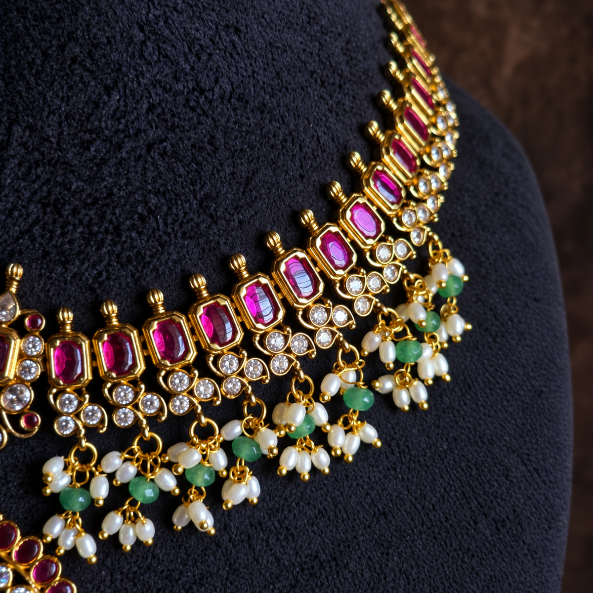 Ruby Green Kundan Necklace Set
