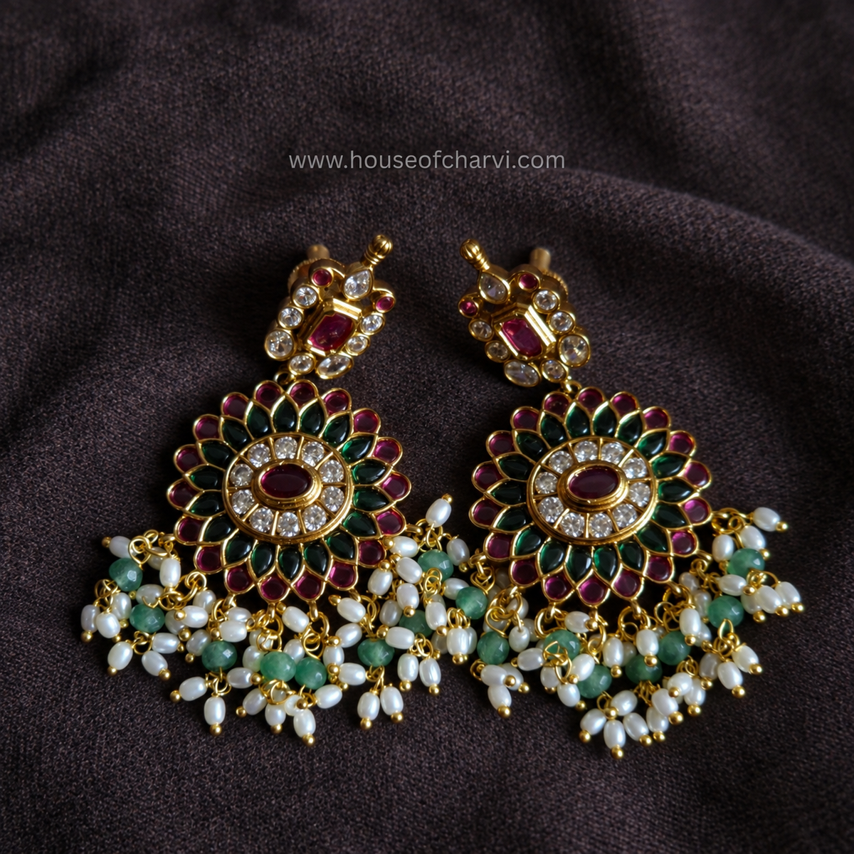 Ruby Green Kundan Necklace Set