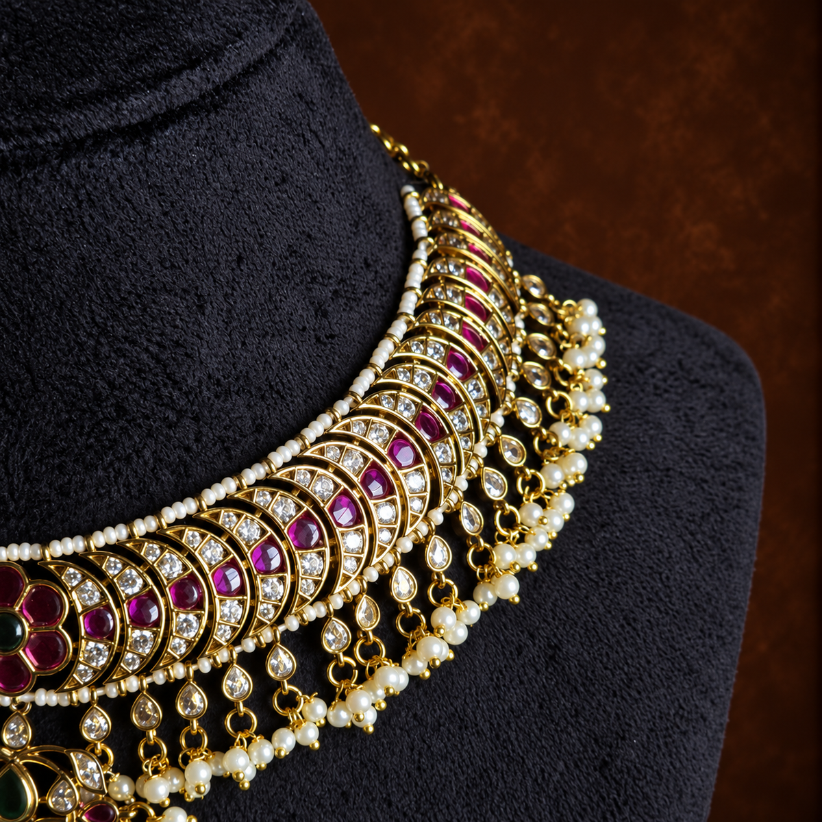 Ruby Green Pearl Choker Set