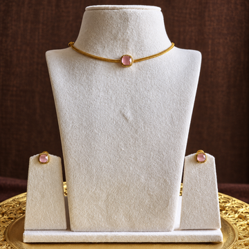 Minimal Pink Stone Gold-Toned Necklace Set