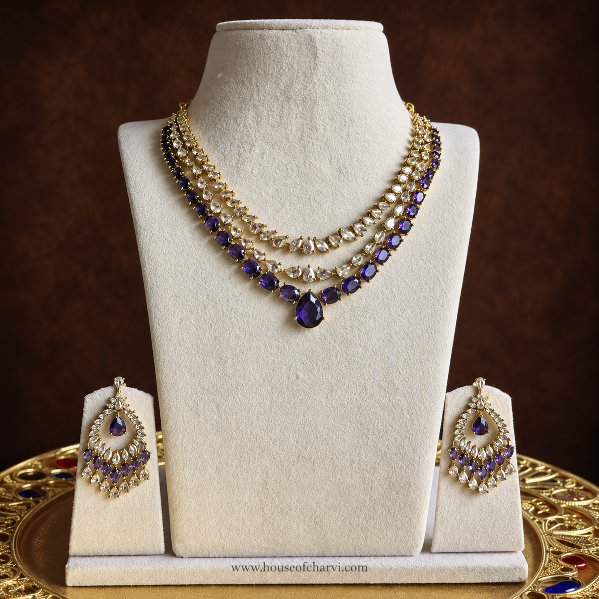 Double-Layer Purple CZ Necklace Set