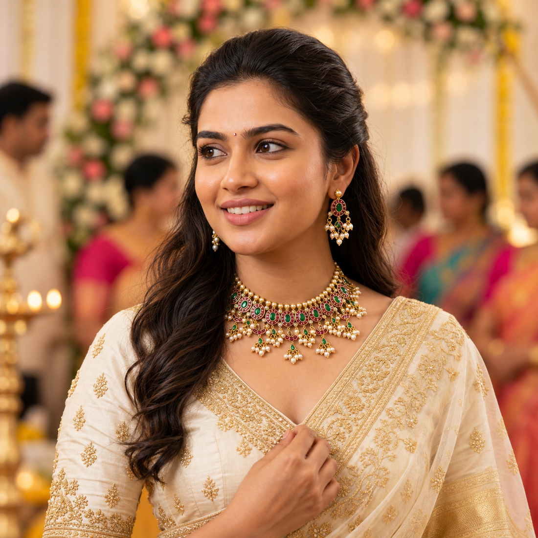 Ruby Green Kundan Necklace Set