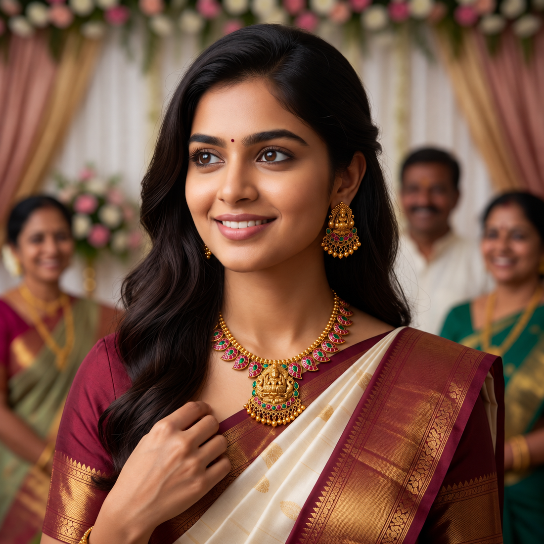 Ruby & Green Lakshmi Temple Necklace Set