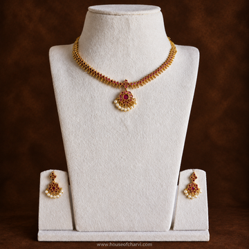 Ruby Pearl Drop Necklace Set