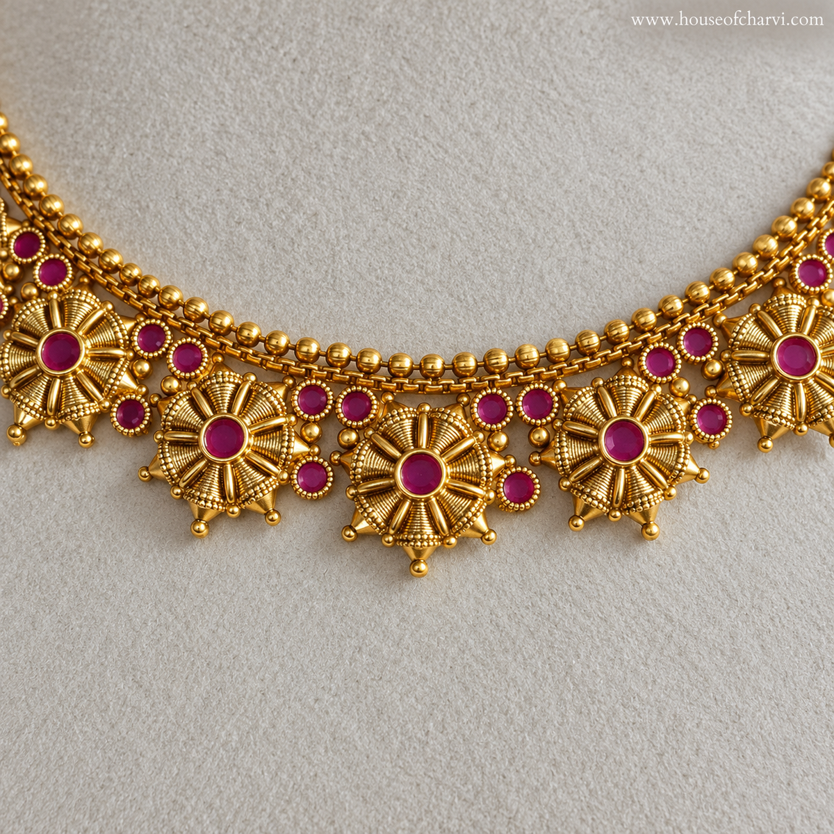 Ruby Stone Floral Necklace Set
