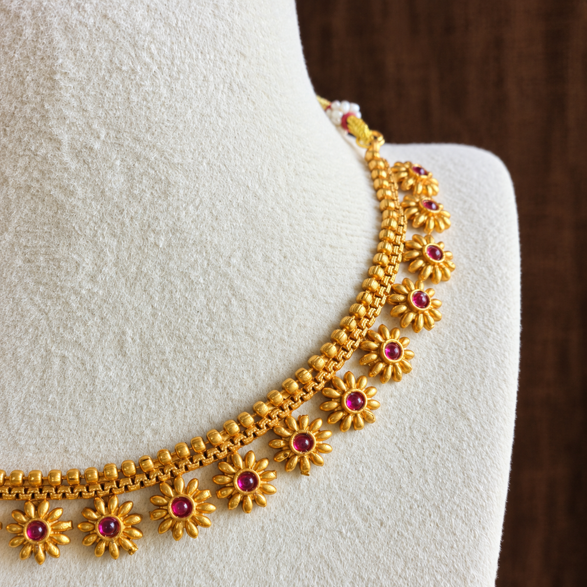 Floral Ruby Stone Necklace Set