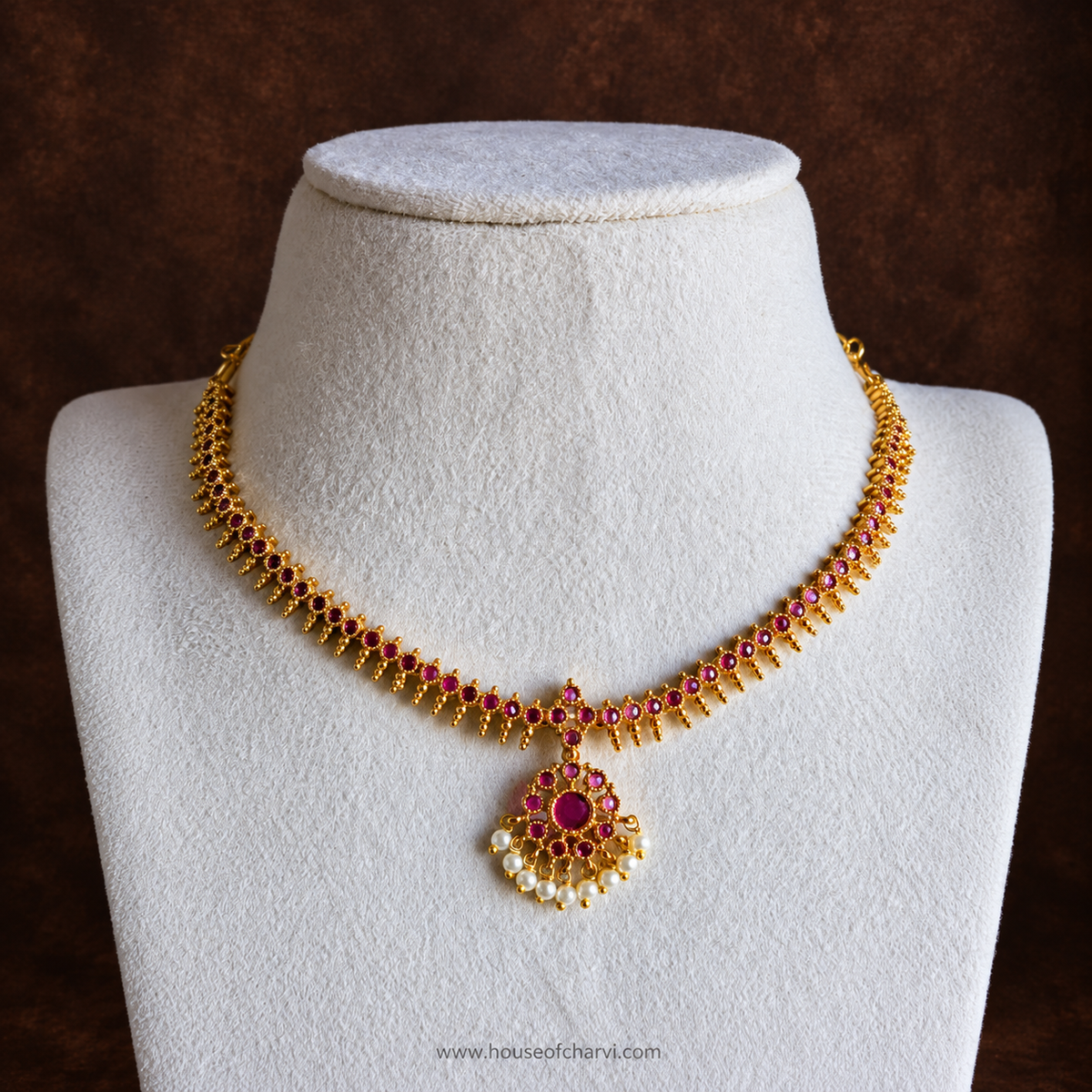 Ruby Pearl Drop Necklace Set