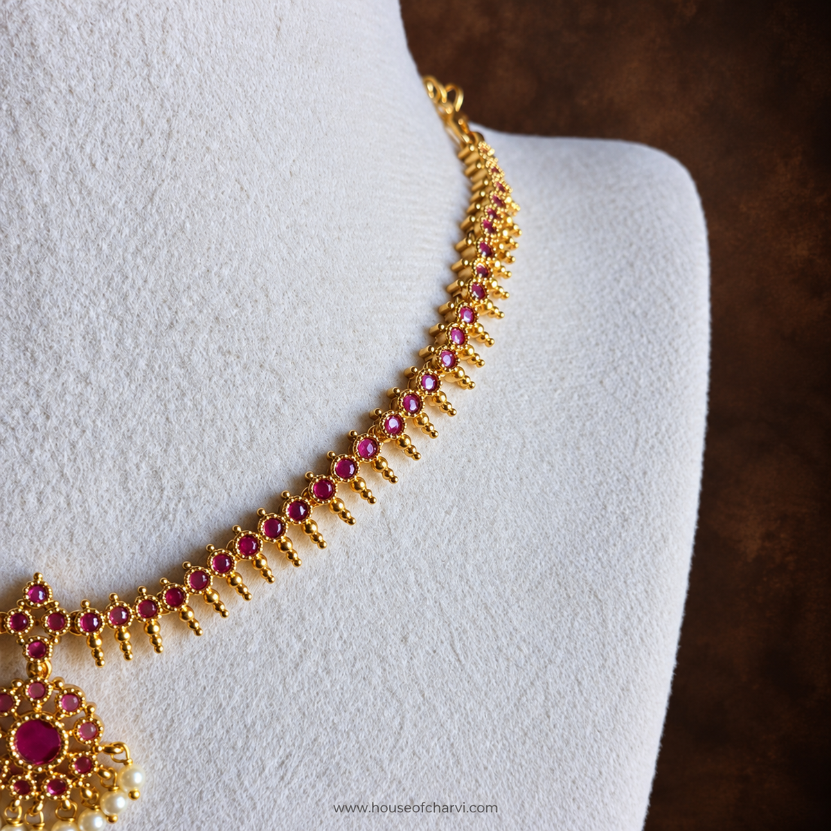 Ruby Pearl Drop Necklace Set