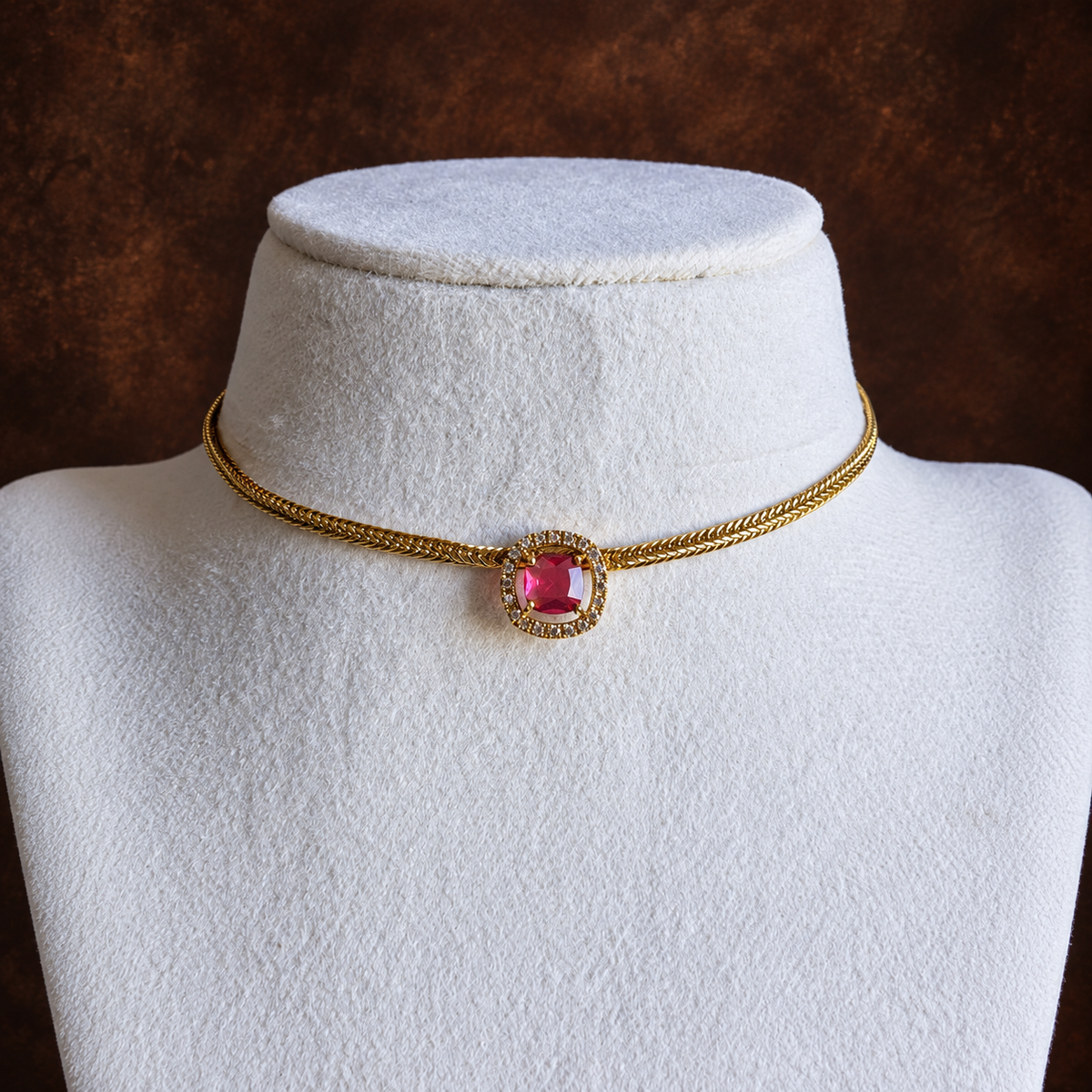 Ruby Square Stone Choker Set