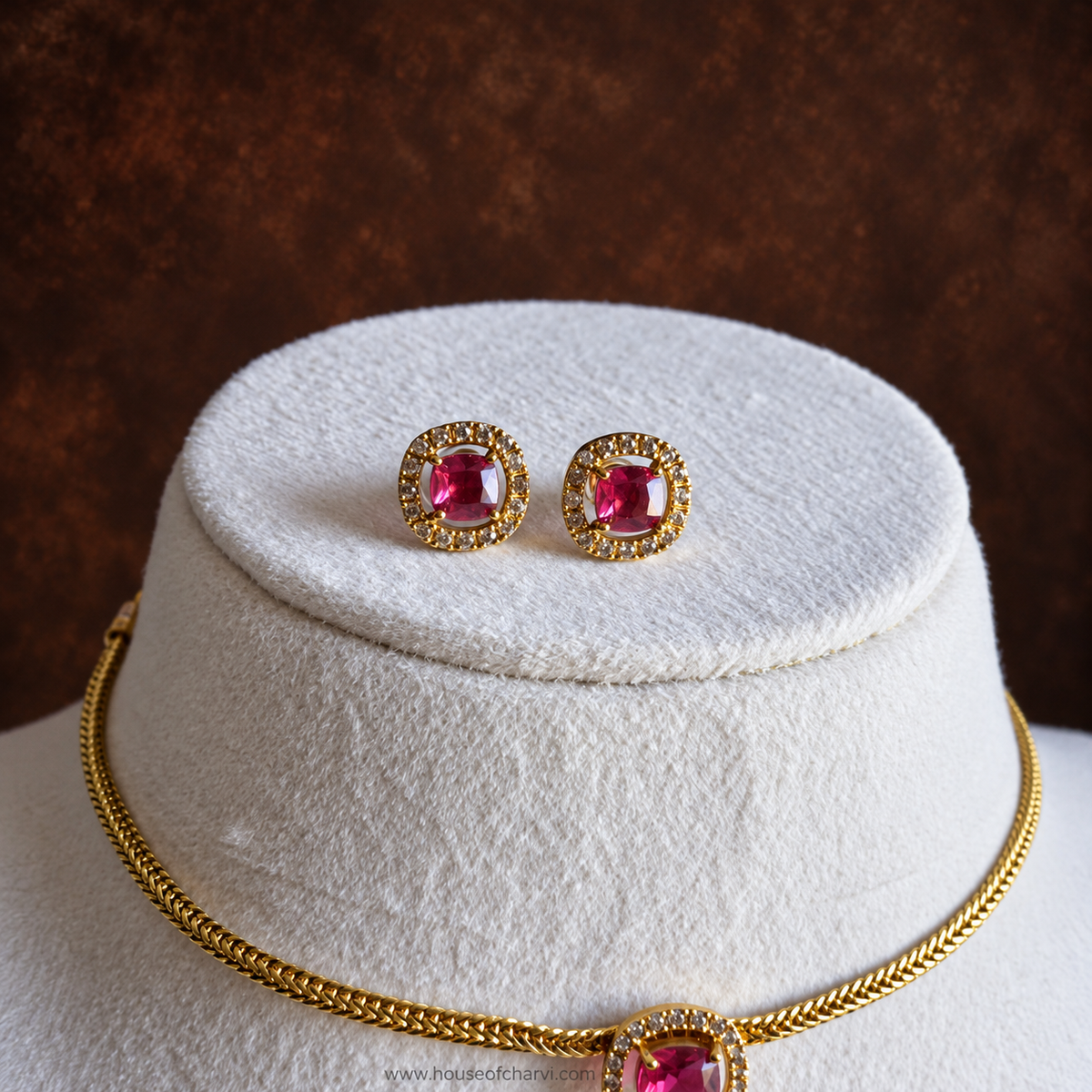 Ruby Square Stone Choker Set