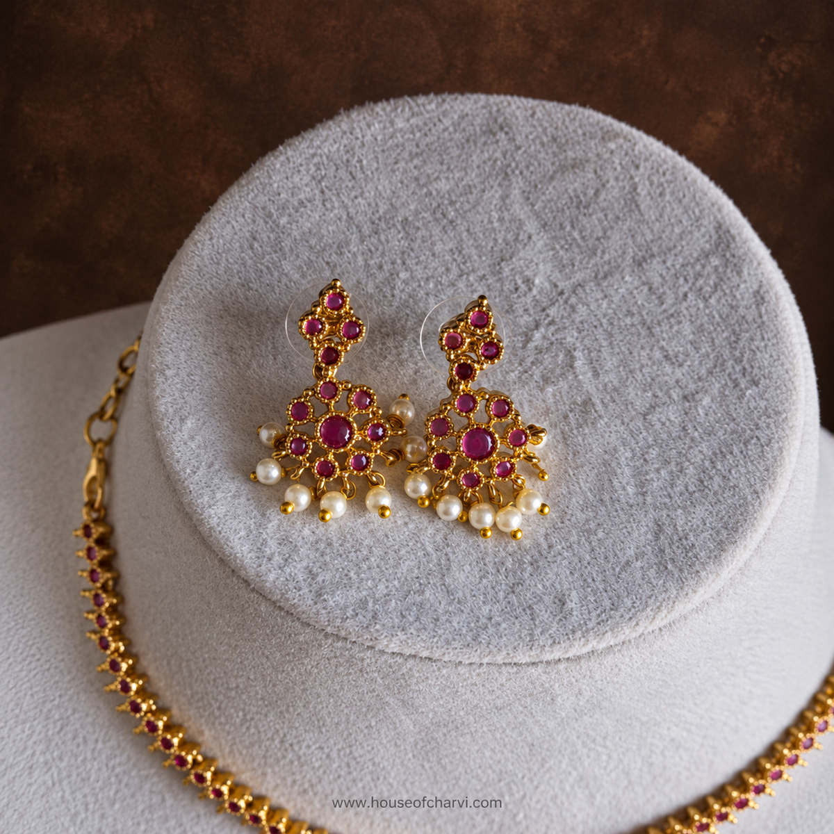 Ruby Pearl Drop Necklace Set