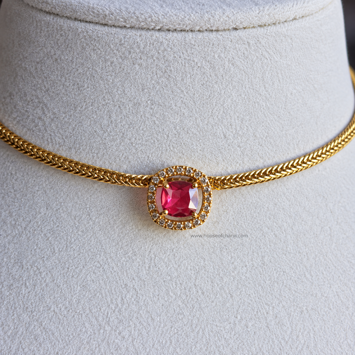 Ruby Square Stone Choker Set