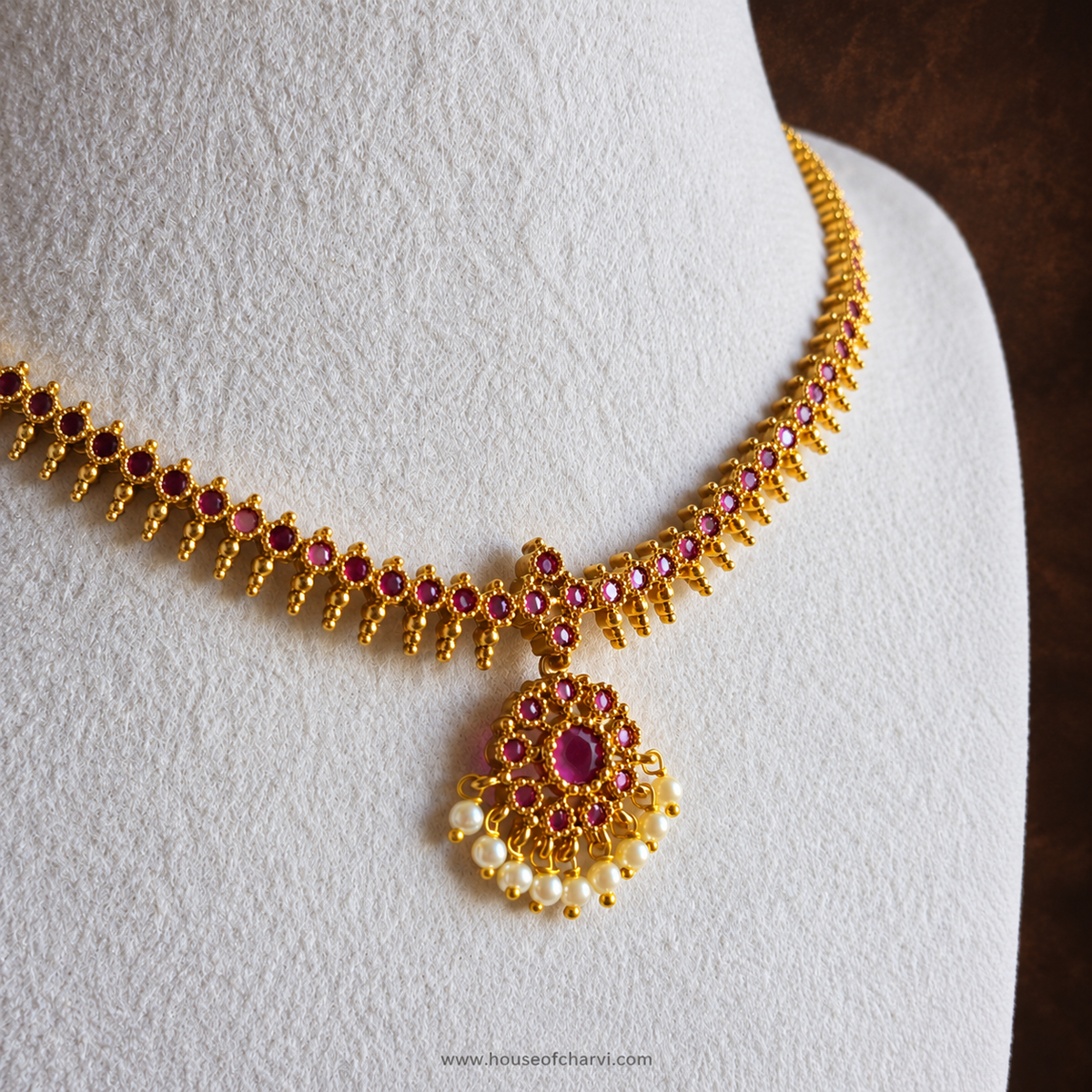 Ruby Pearl Drop Necklace Set
