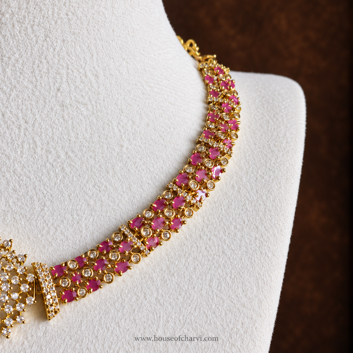 Pink and Green CZ Necklace Set