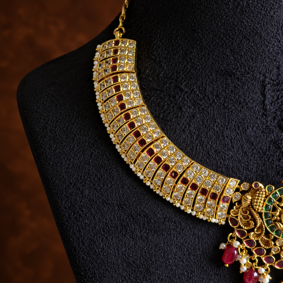 Antique Gold Lakshmi Ruby Green Necklace Set
