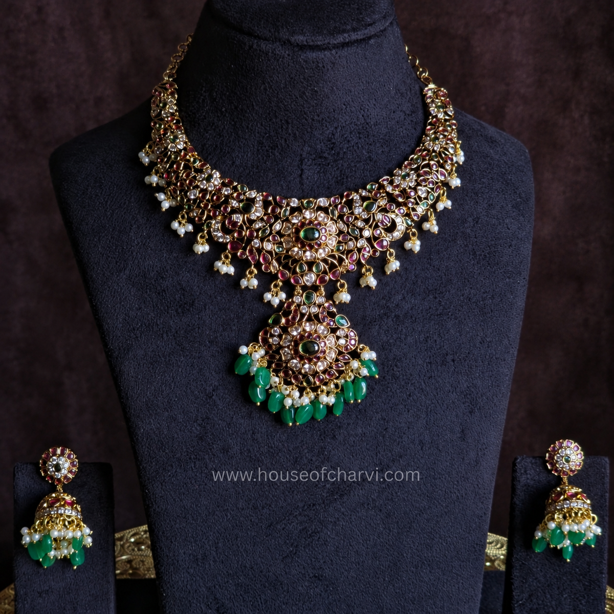 Ruby Green Necklace Set