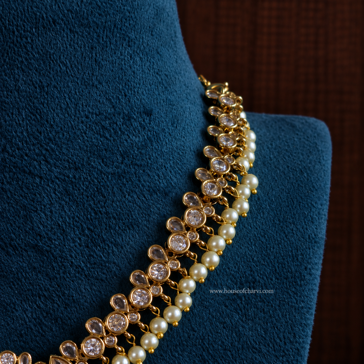 Ruby CZ Pearl Necklace Set