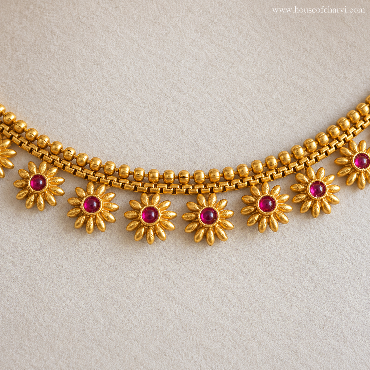 Floral Ruby Stone Necklace Set