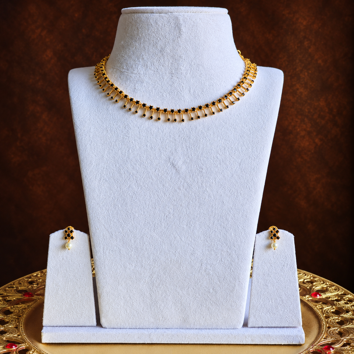 Black Stone Tennis Necklace Set