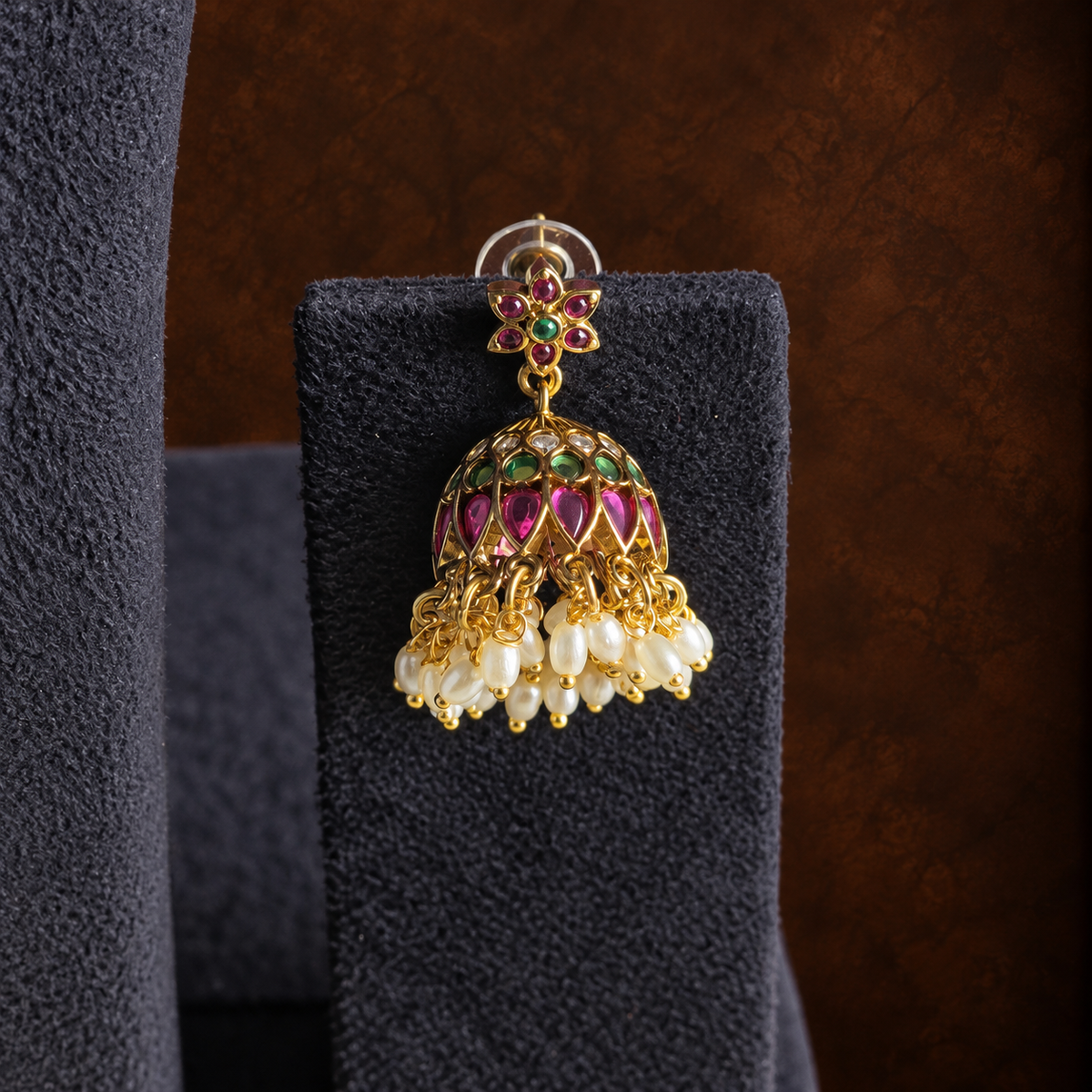 Antique Gold Ruby Green Pearl Necklace Set
