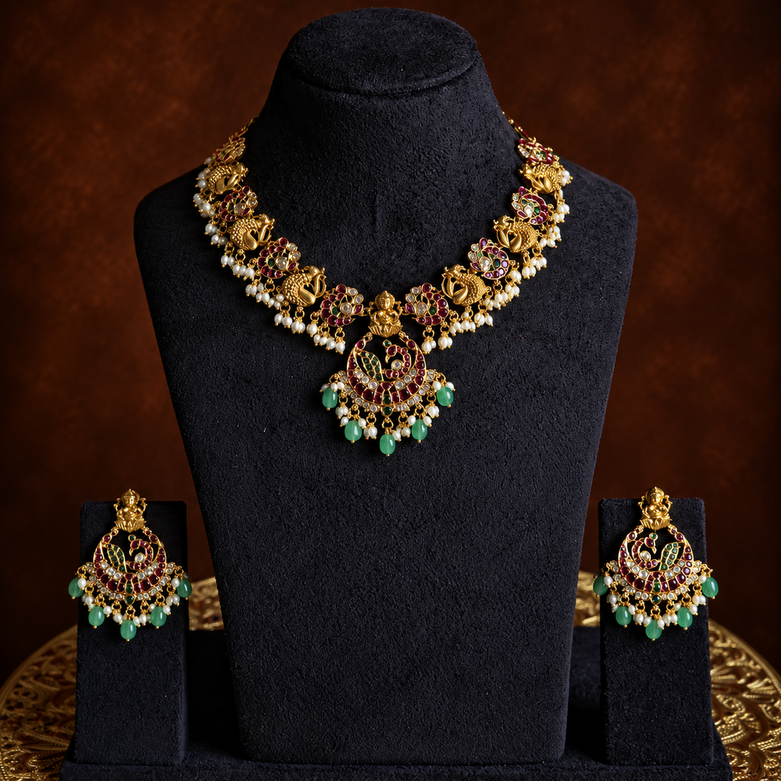 Peacock Temple Pearl Choker Set