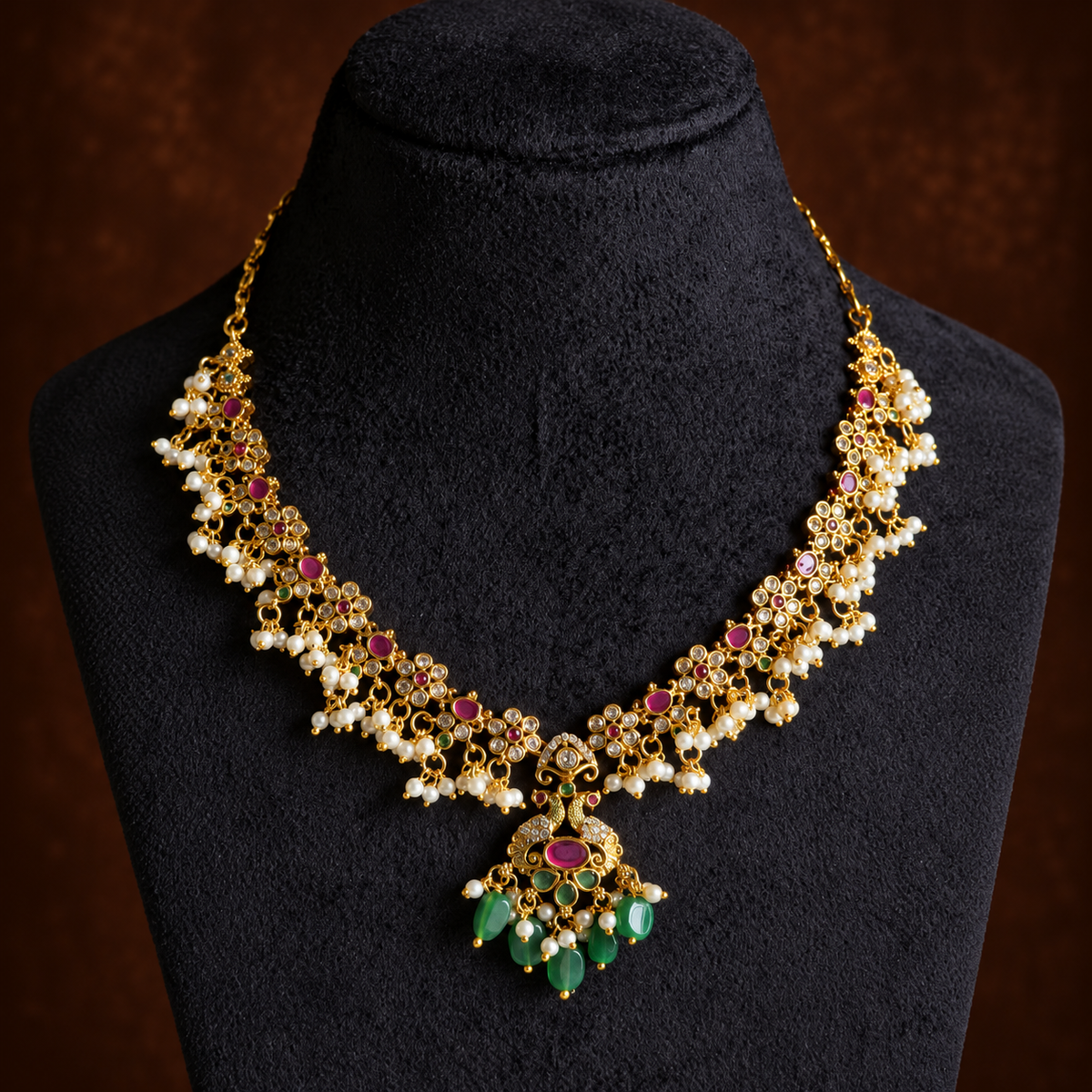 Ruby Green Pearl Necklace