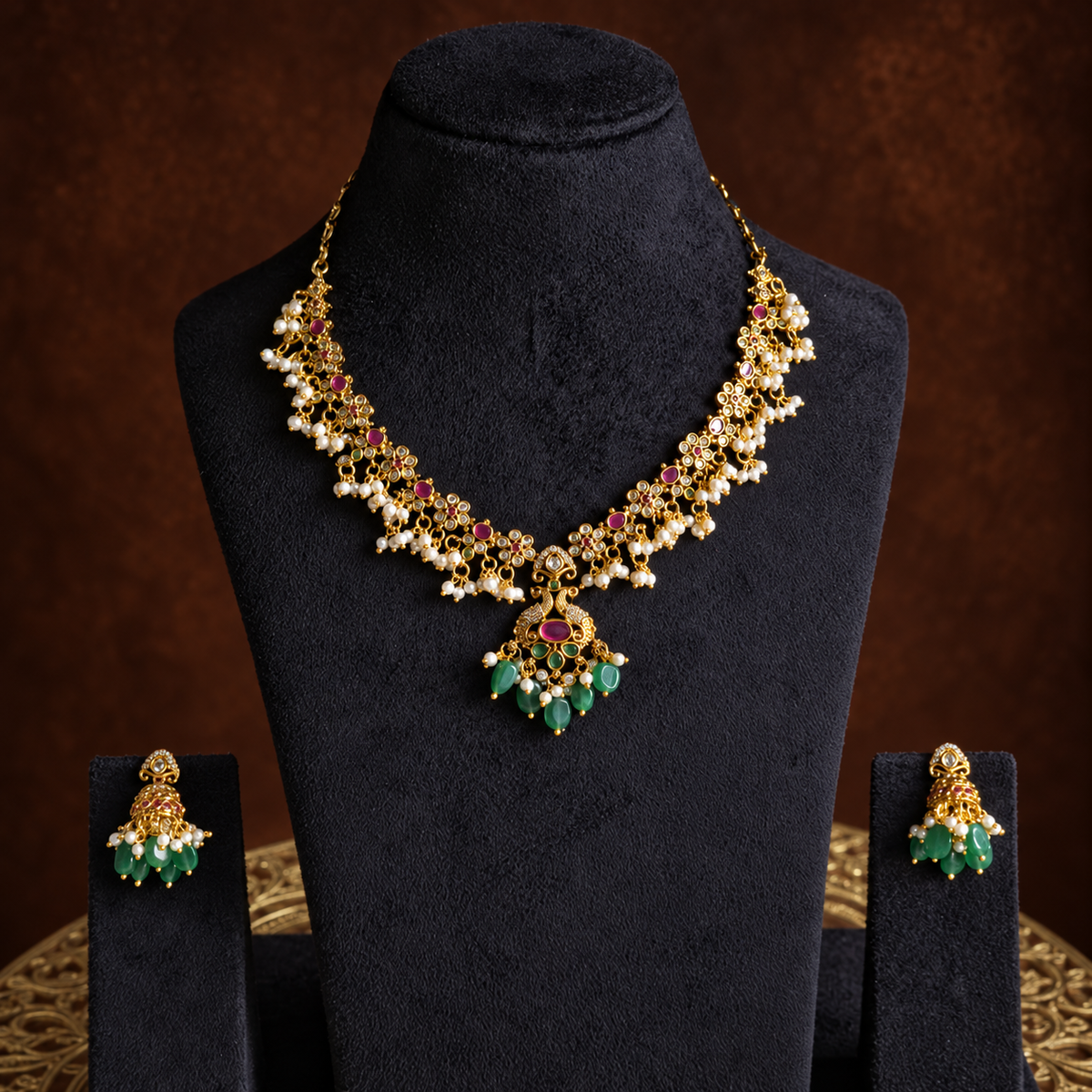 Ruby Green Pearl Necklace