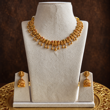 Temple Necklace Set with Jhumka Earrings