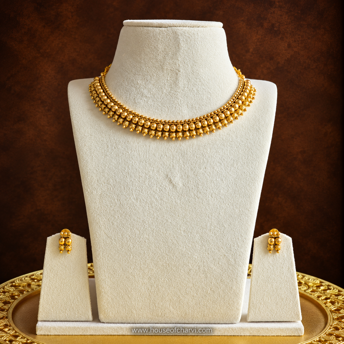 Traditional Gold Pearl Beaded Necklace Set