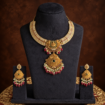 Antique Gold Lakshmi Ruby Green Necklace Set