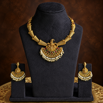 Antique Gold Temple Pearl Necklace Set