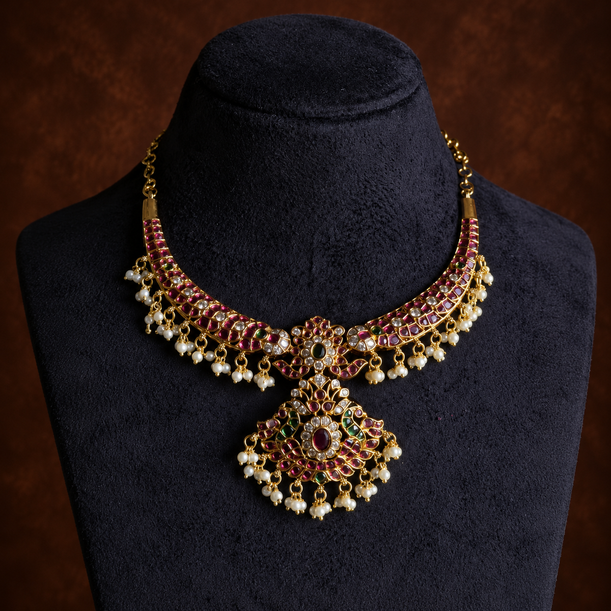 Ruby Green Pearl Pendant Set
