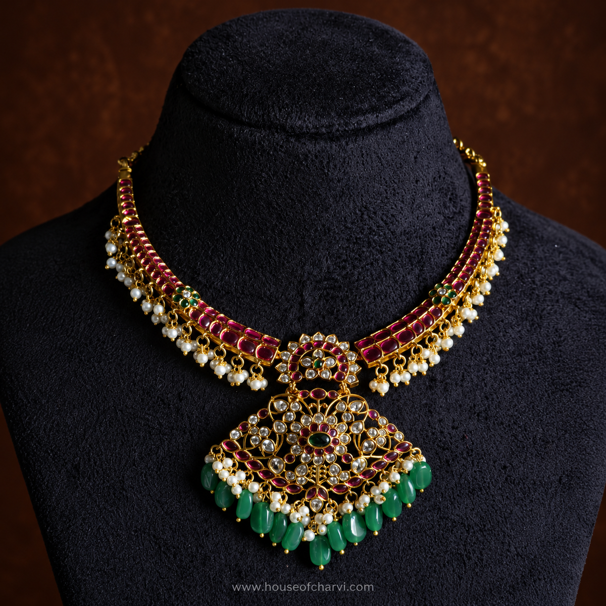 Ruby Green Pearl Pendant Set