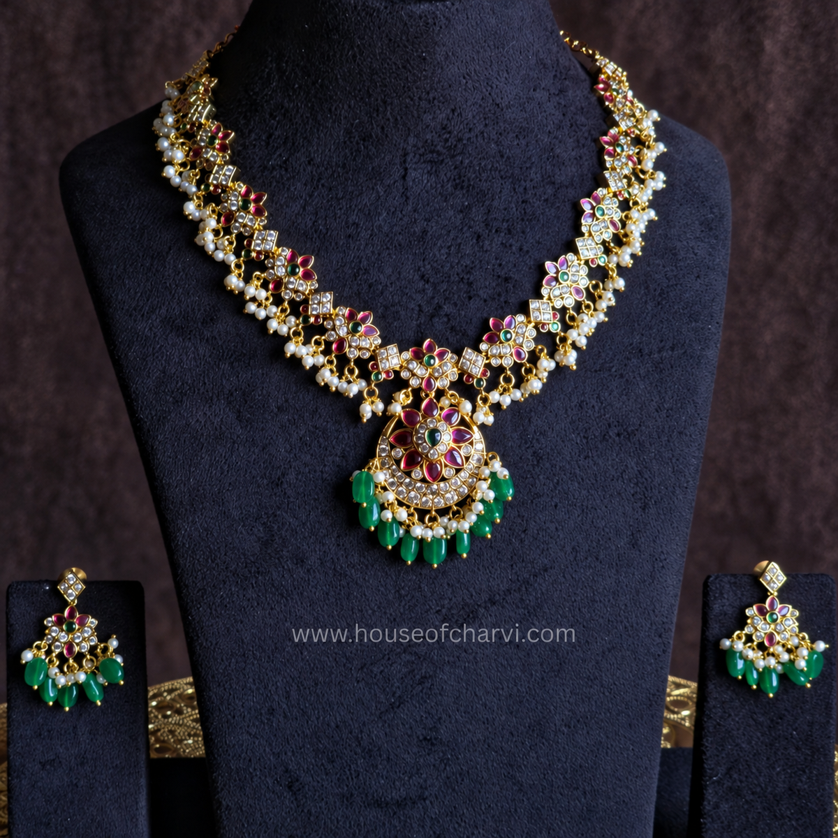 Ruby Green Necklace Set