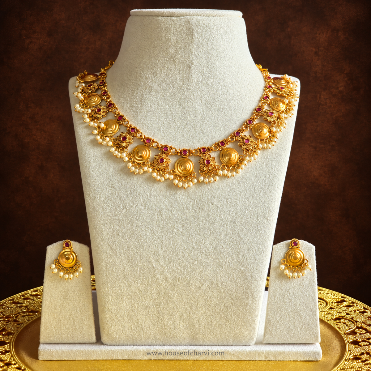 Antique Gold Coin Floral Choker Set