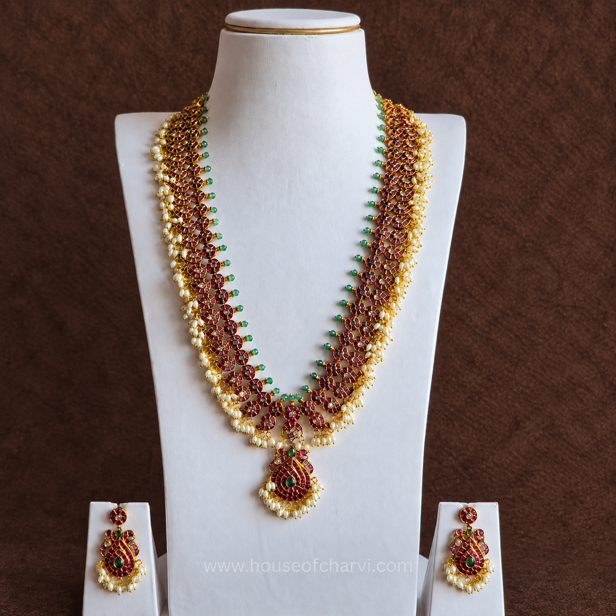 Ruby Green Peacock Necklace Set