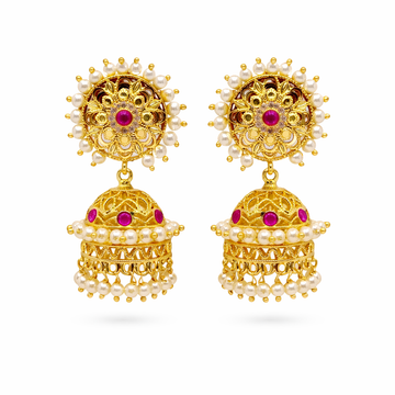 Pearl Sunburst Ruby CZ Jhumka