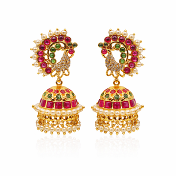 Peacock Pearl Ruby Emerald Jhumka