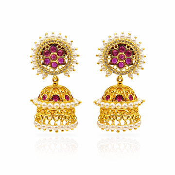 Pearl Ruby CZ Fringe Jhumka