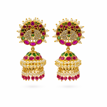 Pearl Cluster Ruby Emerald CZ Jhumka