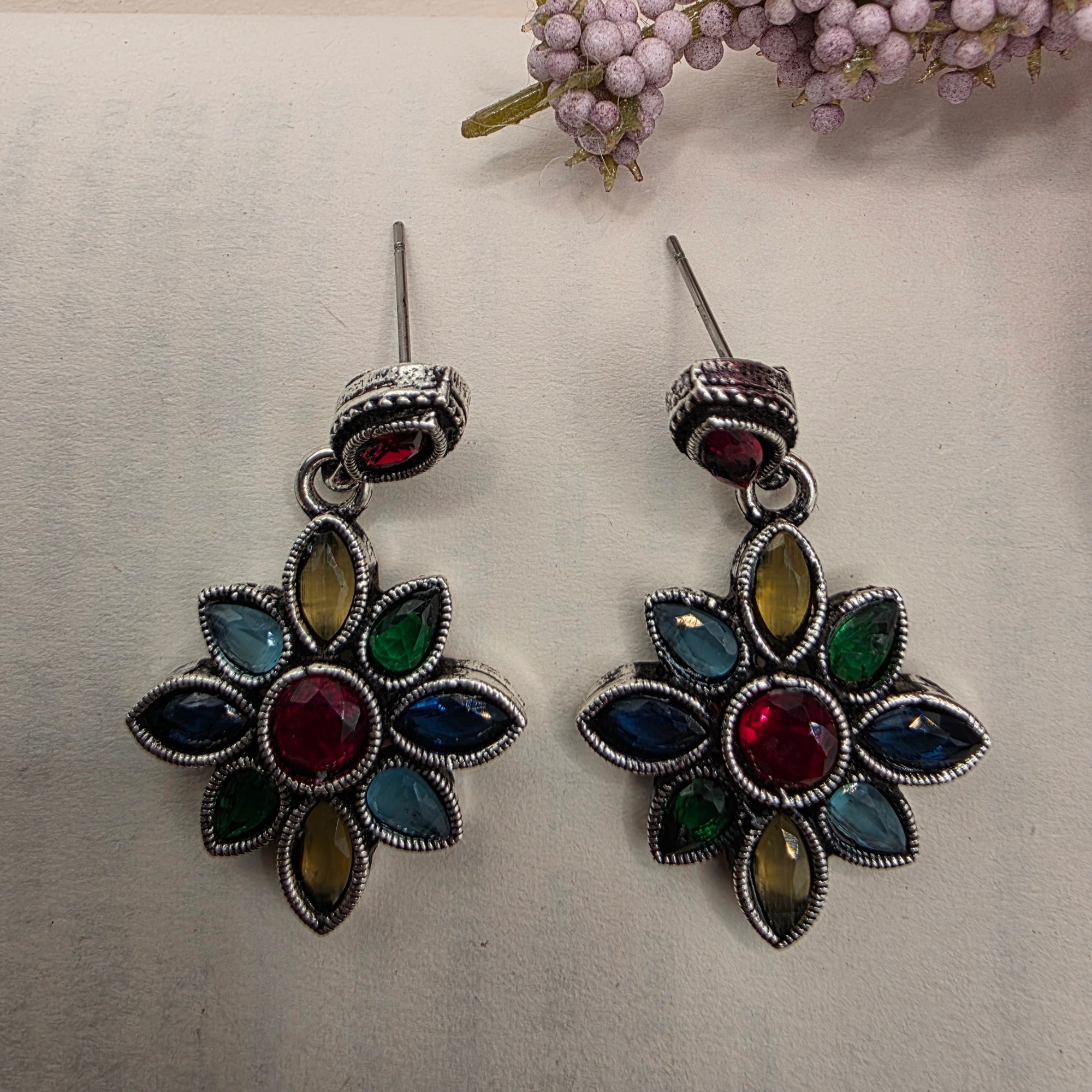 FLORAL OXIDISED EARRINGS 2