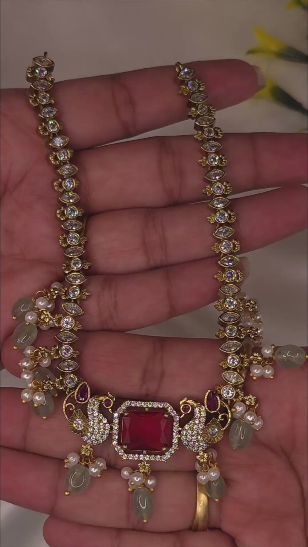 Peacock Kundan Ruby CZ Choker Set