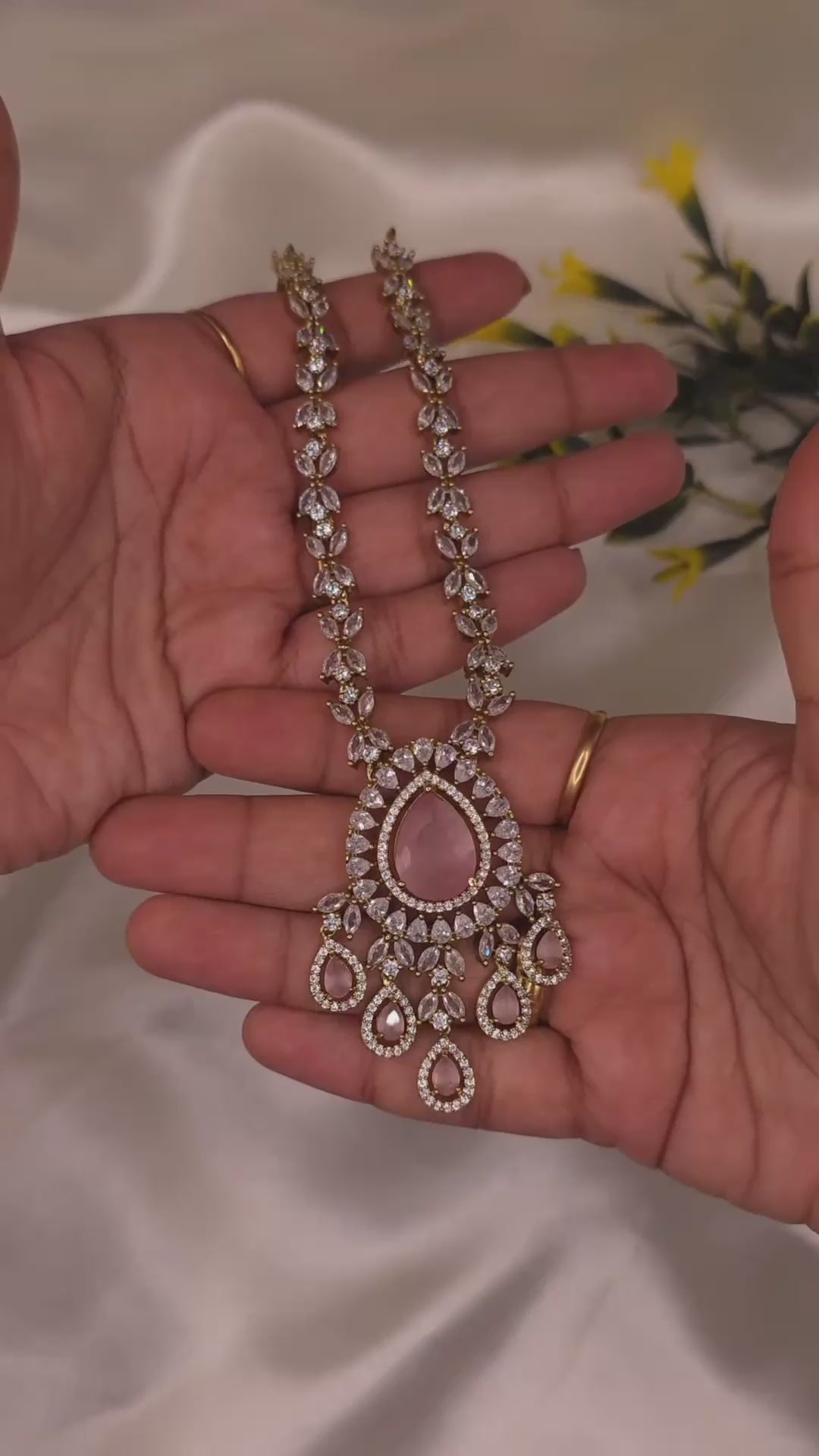 Rose Pink CZ Pendant Necklace Set