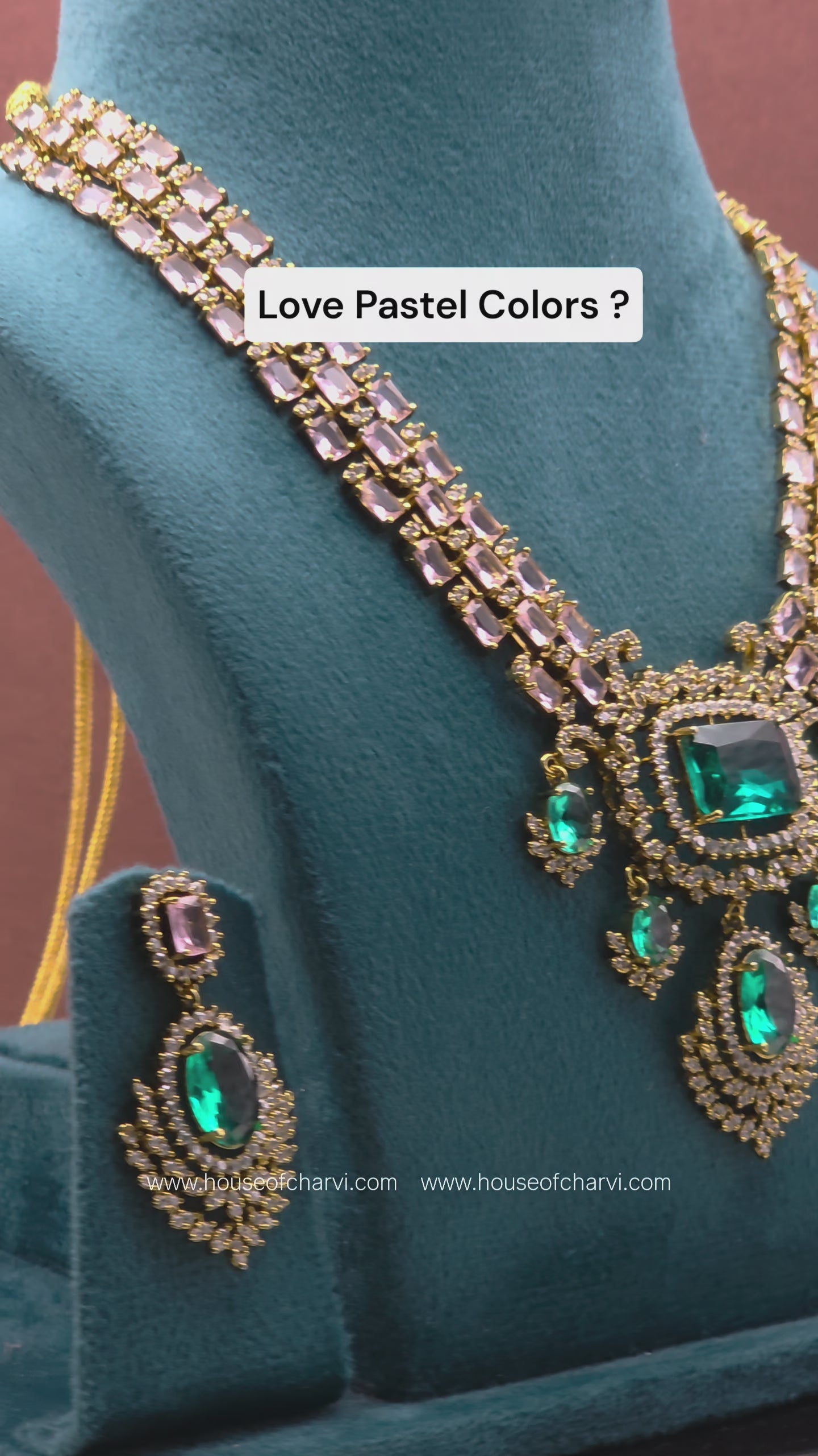 Pastel Blush Victorian CZ Diamond Necklace Set ( Pastel Pink and Aqua Blue )